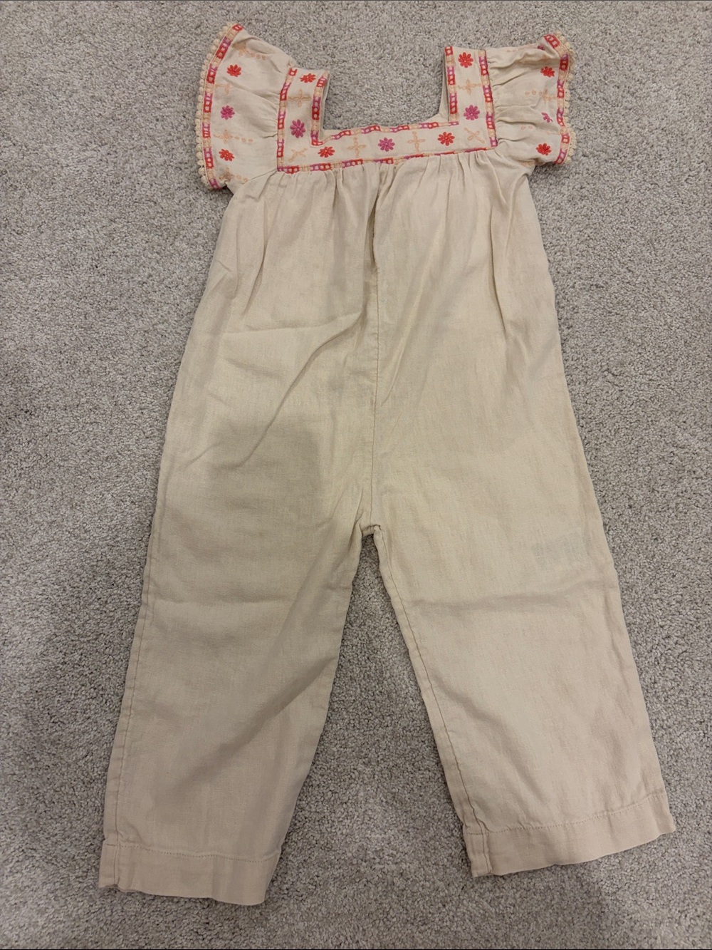Old Navy Cream Jumpsuit with Pink & Orange Embroidery